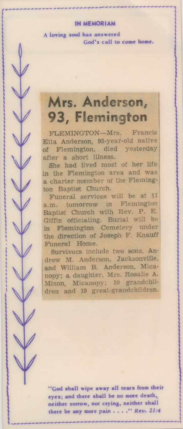 Frances Anderson Obituary