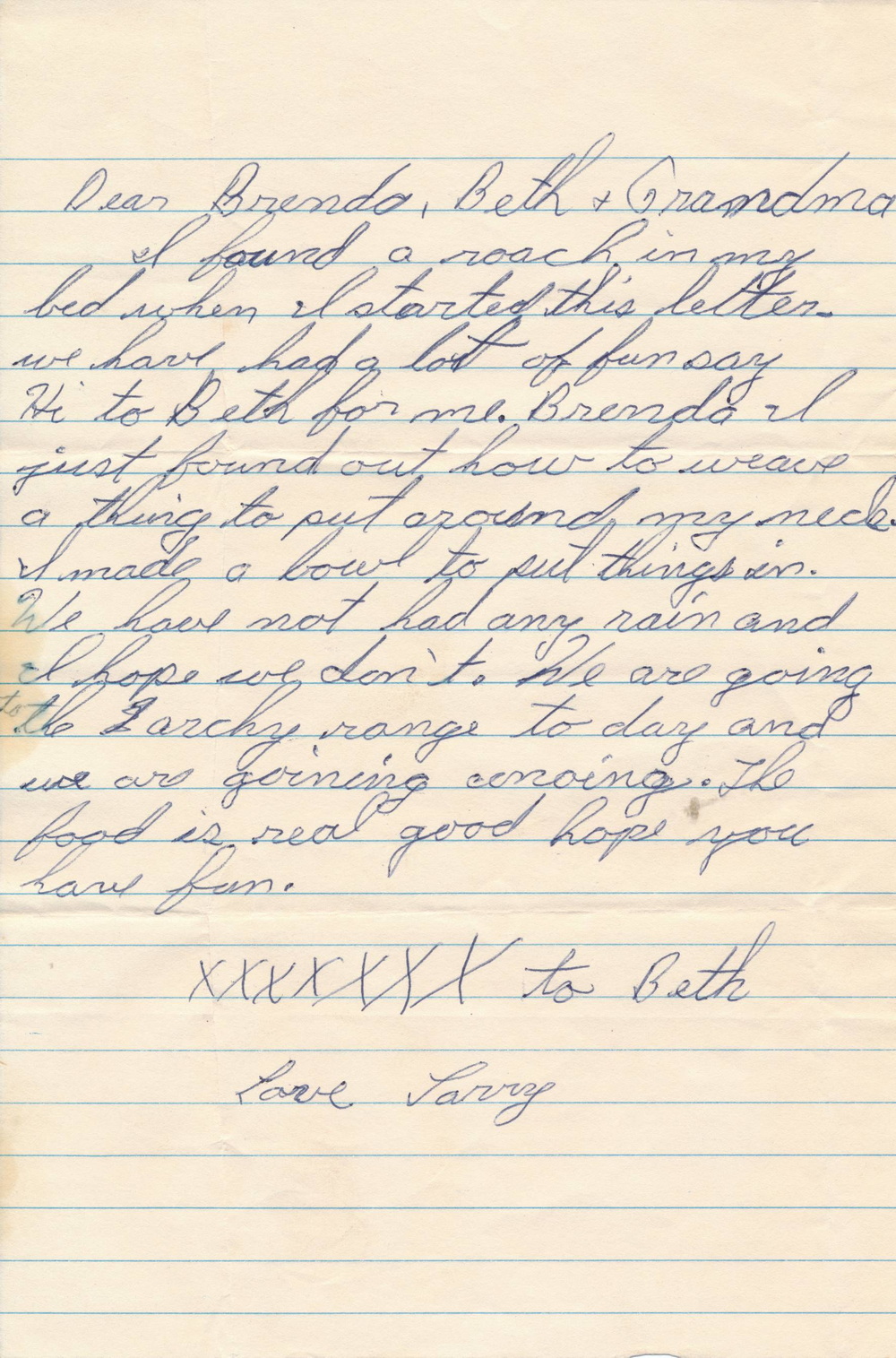 Larry's Letter to Brenda, Beth and Grandma