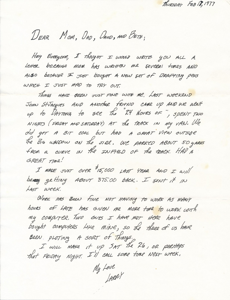 Letter from Larry to Mom and Dad