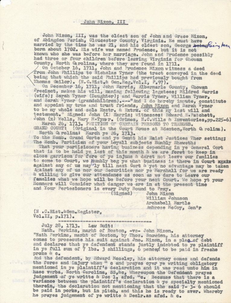 Draft page of John Mixson, III