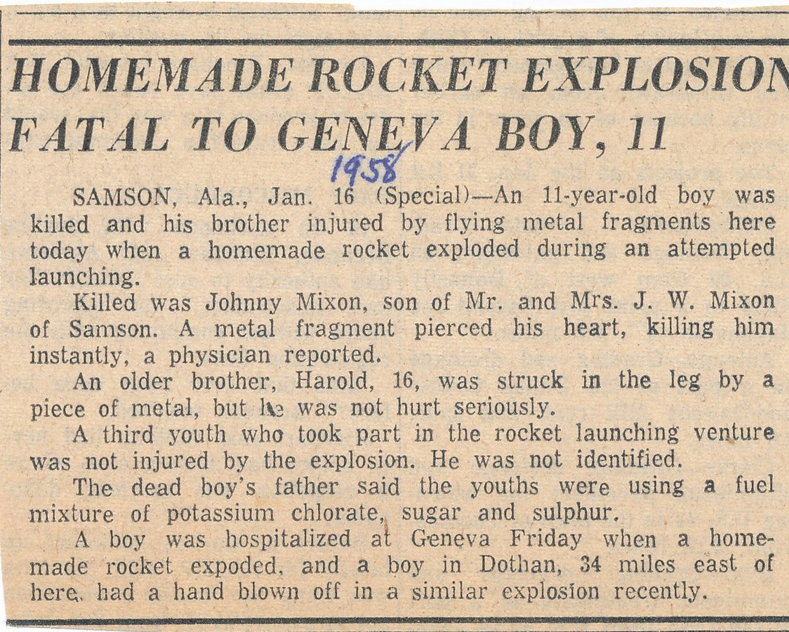 Boy killed in rocket explosion