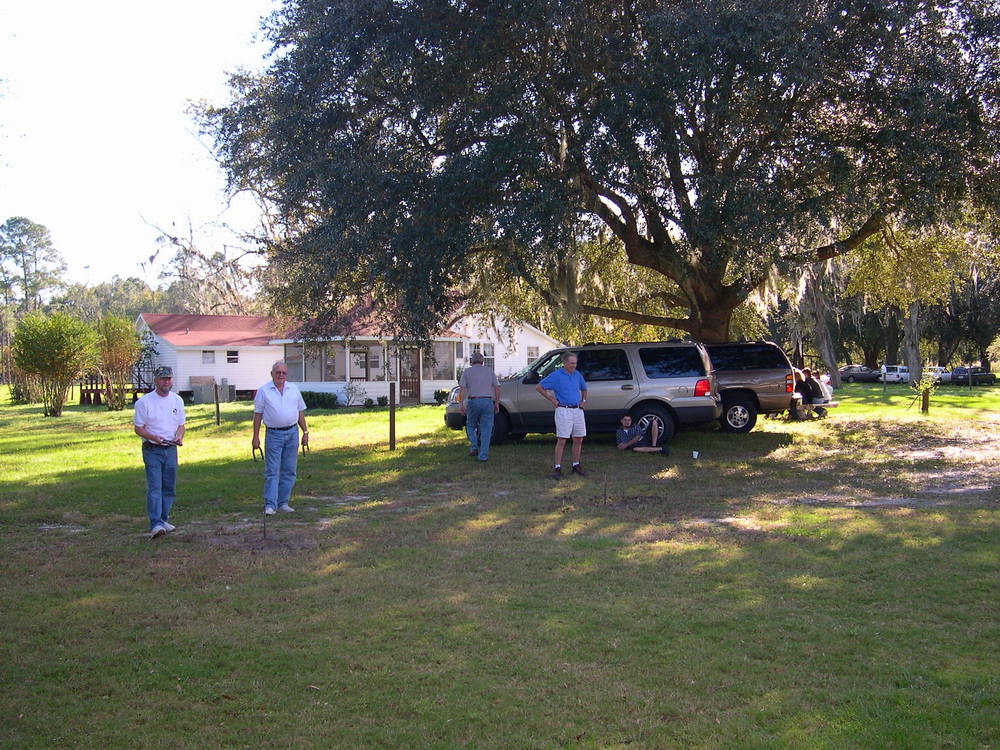 Playing horseshoes