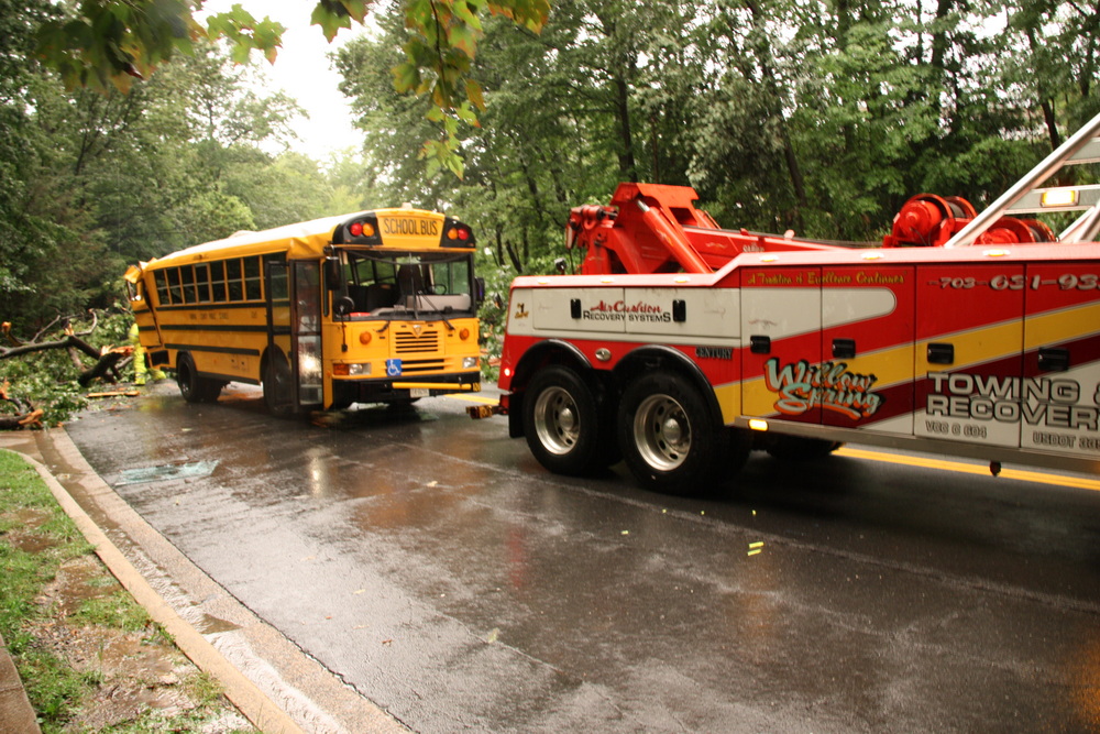 School bus being towed